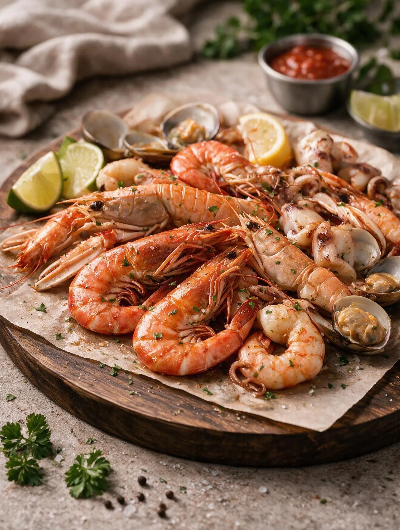 Fresh fish and seafood on ice